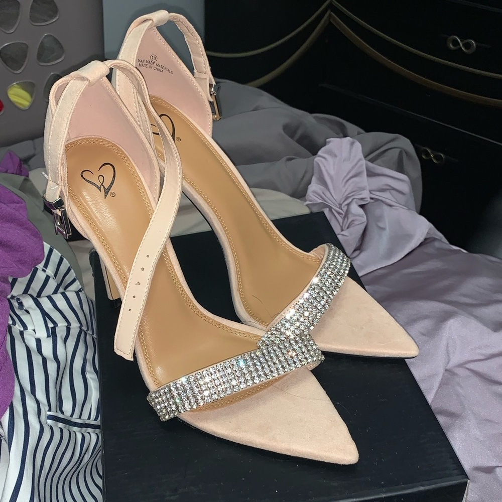 Nude/ Natural suede high heels